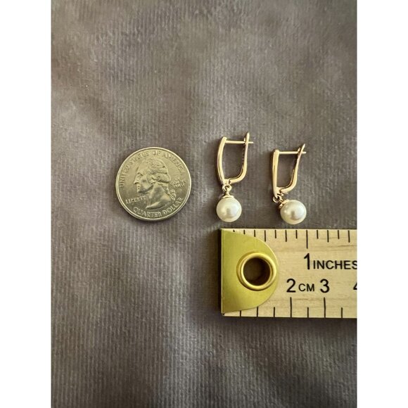 Drop Earrings With White Faux Pearl Charm & Leverback Closure - Picture 2 of 4